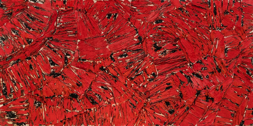 ROUGE Acrylique et Papier Brûlé A3